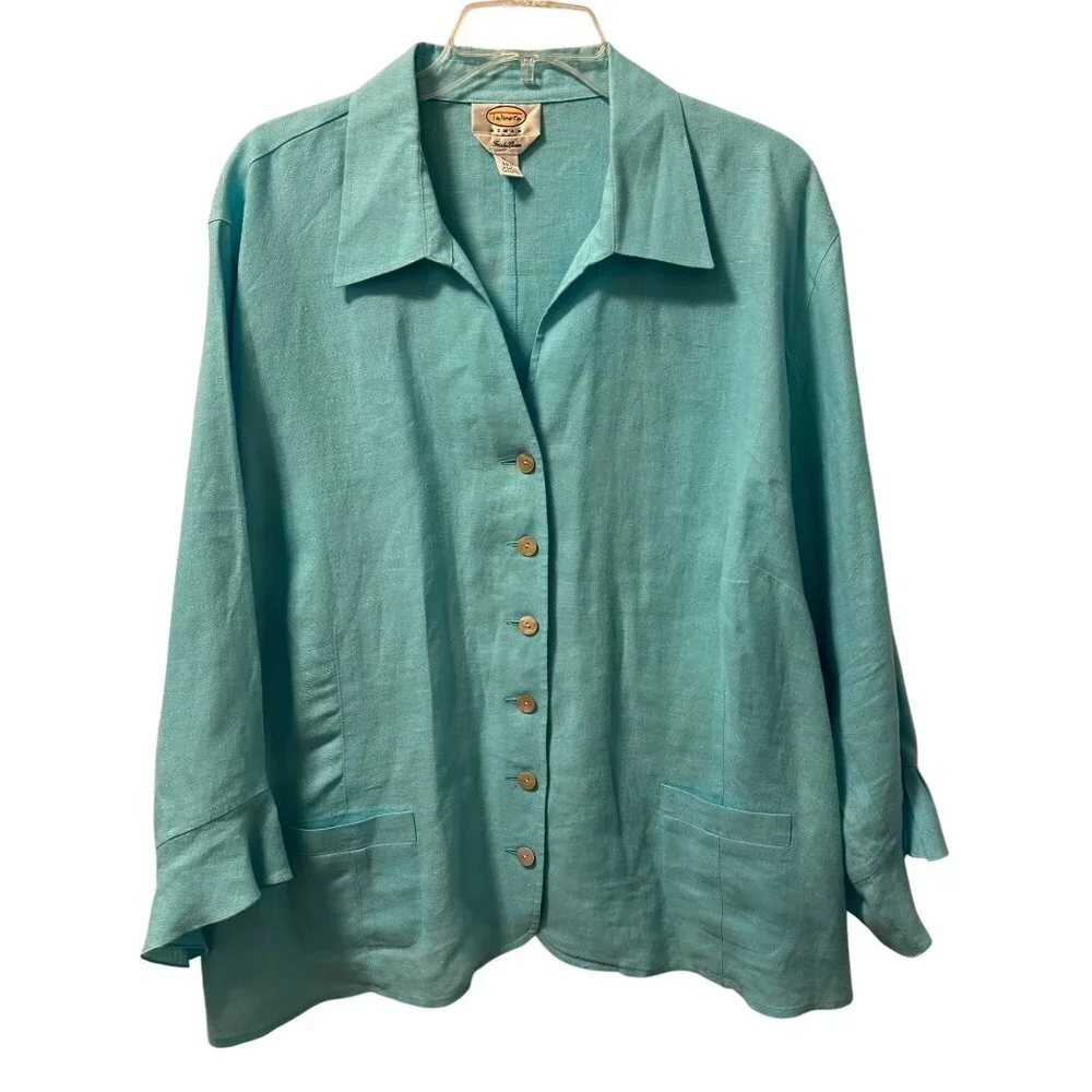 Talbots Teal Button-Up Top - Picture 2 of 12